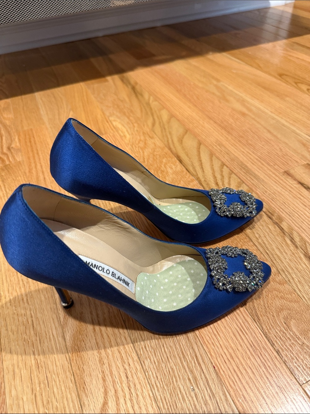 Manolo Blahnik Royal Blue Satin Crystal-Embellished Pointed Pumps - Picture 5 of 5